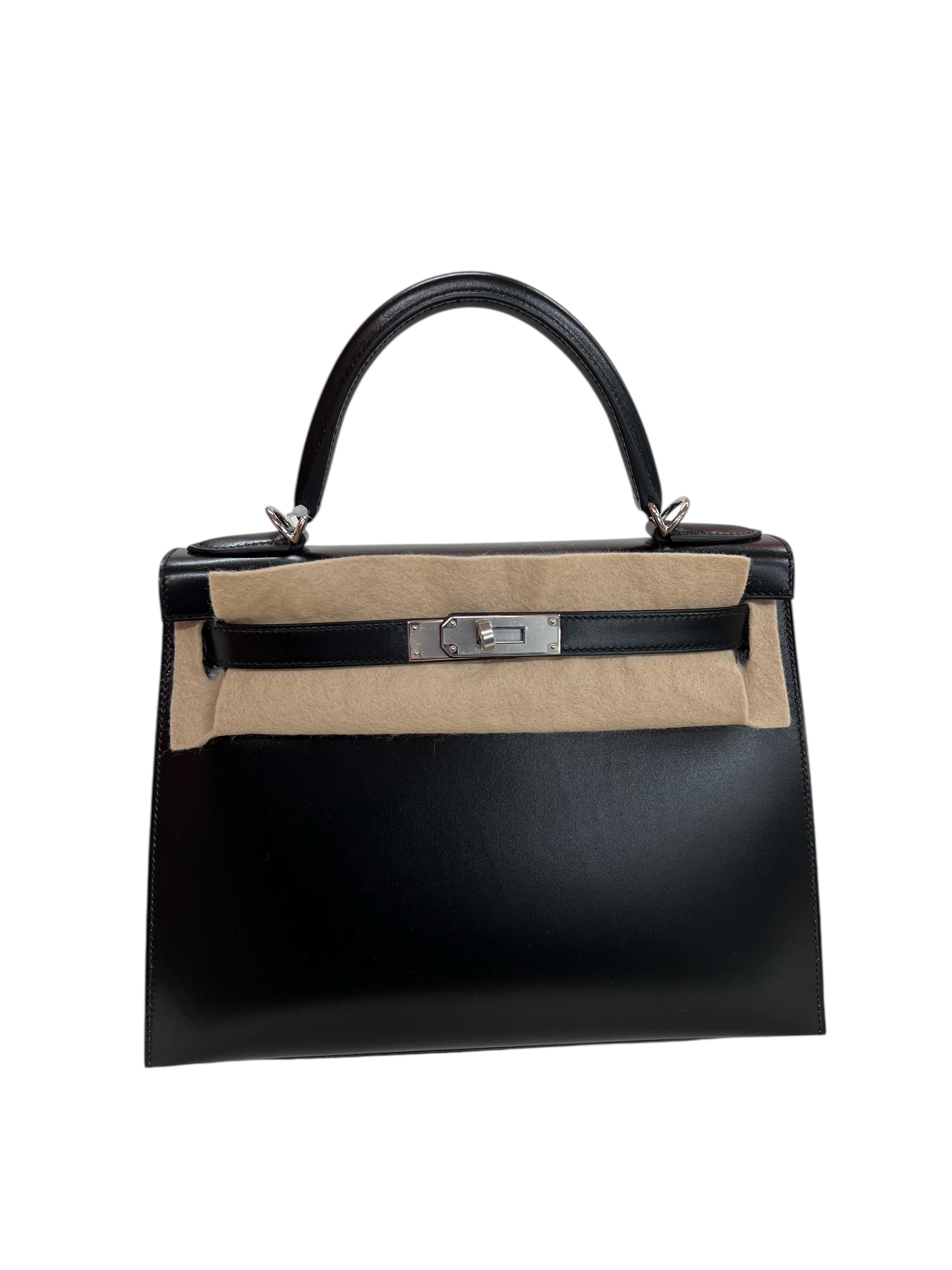 Hermes Kelly 28 Black Boxcalf PHW #W SKCJB-255983