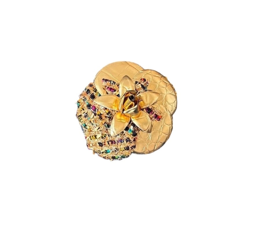 Chanel New CC Camelia Brooch Gold Multi Colour SYCYA114