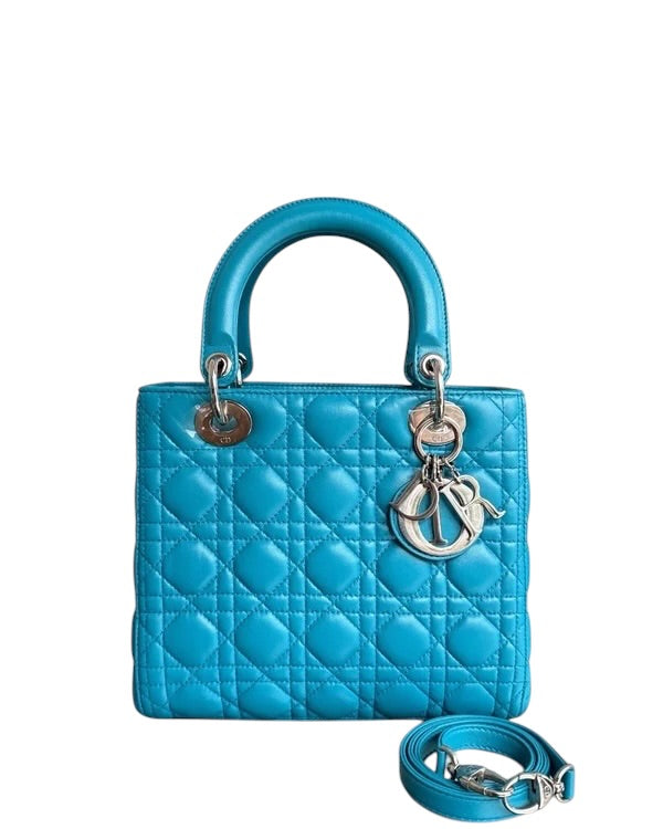 DIOR LADY MEDIUM - CANNAGE LAMBSKIN BLUE SILVER HARDWARE SYCMDA105