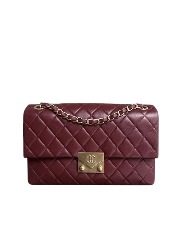 CHANEL FLAP MEDIUM - 25CM QUILTED LAMBSKIN BURGUNDY GOLD HARDWARE SERIES 21 SYCMCA108
