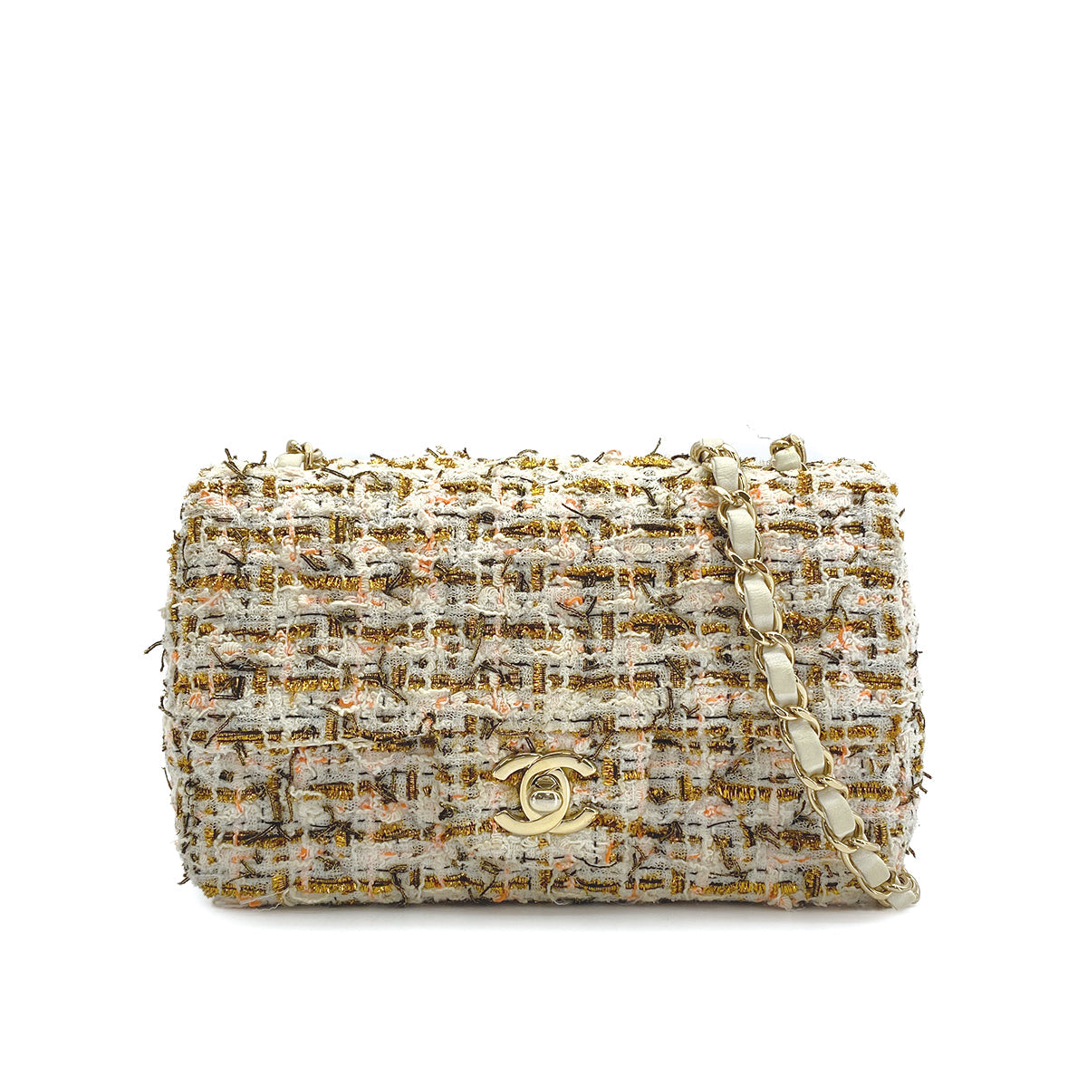CHANEL MINI MATELASSE CHAIN SHOULDER BAG MULTICOLOR TWEED GOLD HARDWARE 90311834