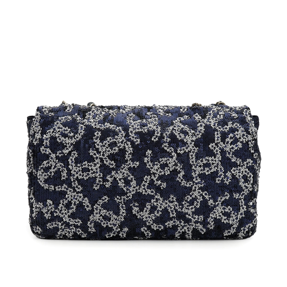 CHANEL COCOMARK CHAIN SHOULDER BAG NAVY WHITE SEQUINS LEATHER SILVER HARDWARE 90334159