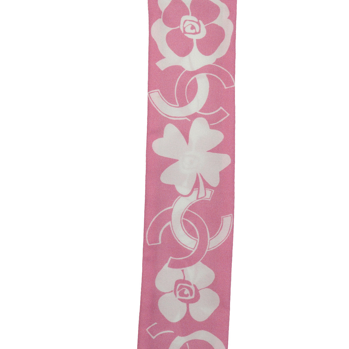 CHANEL CAMELLIA PATTERN SCARF HAIR BAND PINK WHITE SILK ACCESSORY 90339429