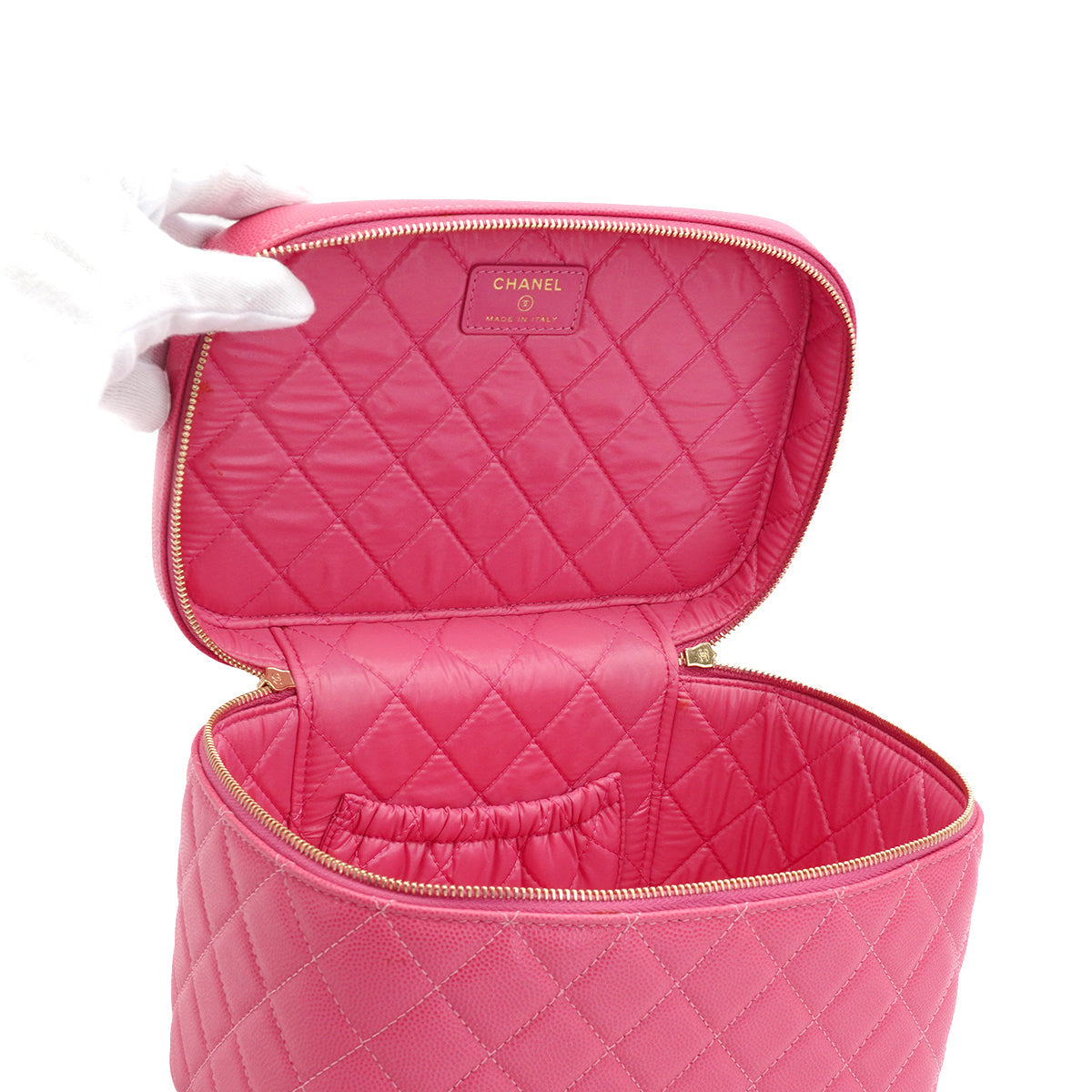 CHANEL MATELASSE VANITY HAND BAG PINK CAVIAR SKIN GOLD HARDWARE 90332586