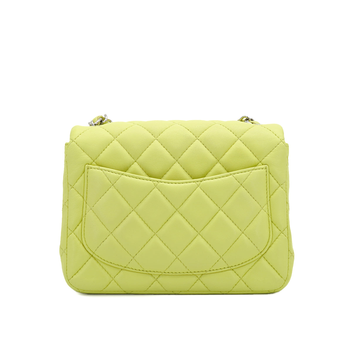 CHANEL MINI SQUARE 17 CHAIN SHOULDER BAG YELLOW LAMB SKIN SILVER HARDWARE 90333724