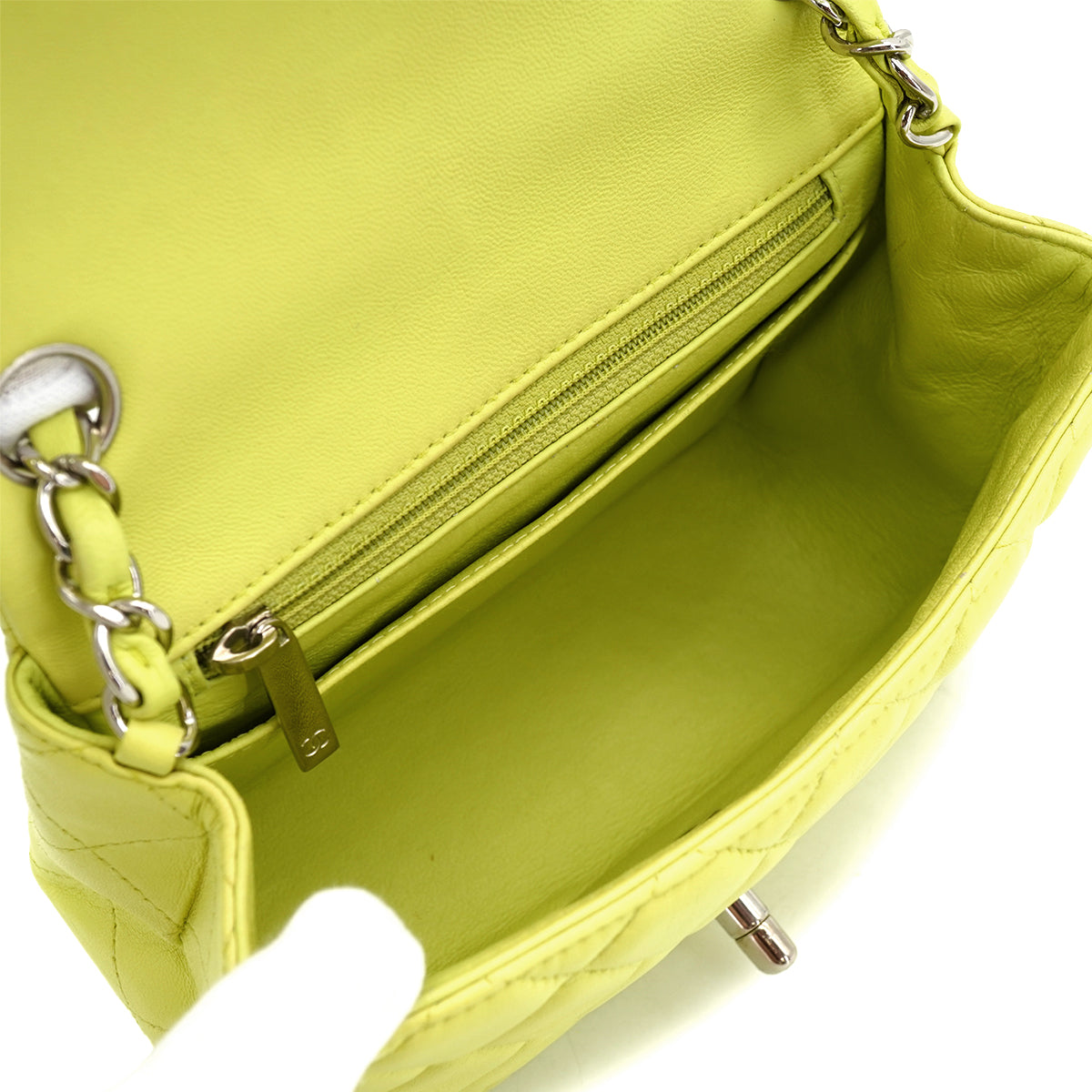 CHANEL MINI SQUARE 17 CHAIN SHOULDER BAG YELLOW LAMB SKIN SILVER HARDWARE 90333724