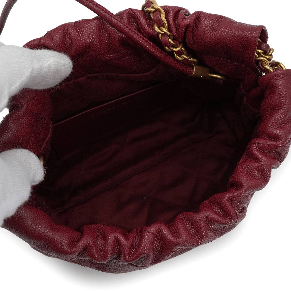 CHANEL 22 MINI CHAIN SHOULDER BAG BORDEAUX CAVIAR SKIN GOLD HARDWARE 90335879