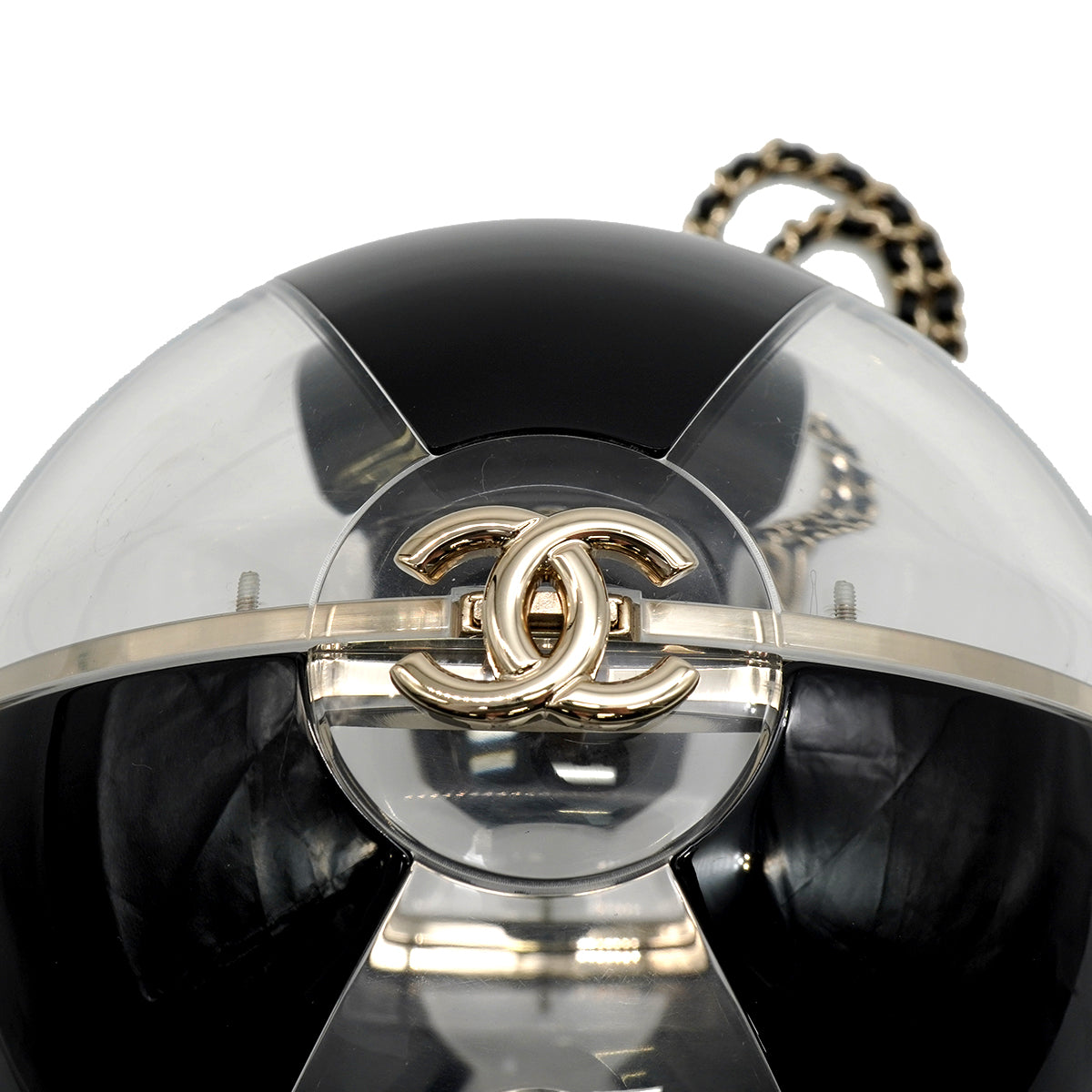 CHANEL LOGO BEACH BALL CHAIN SHOULDER BAG PLASTIC LEATHER GOLD HARDWARE 90346680