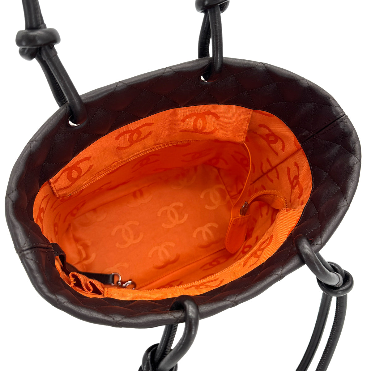 VINTAGE CHANEL CAMBON LINE SMALL TOTE BAG BROWN BEIGE LEATHER 90311878