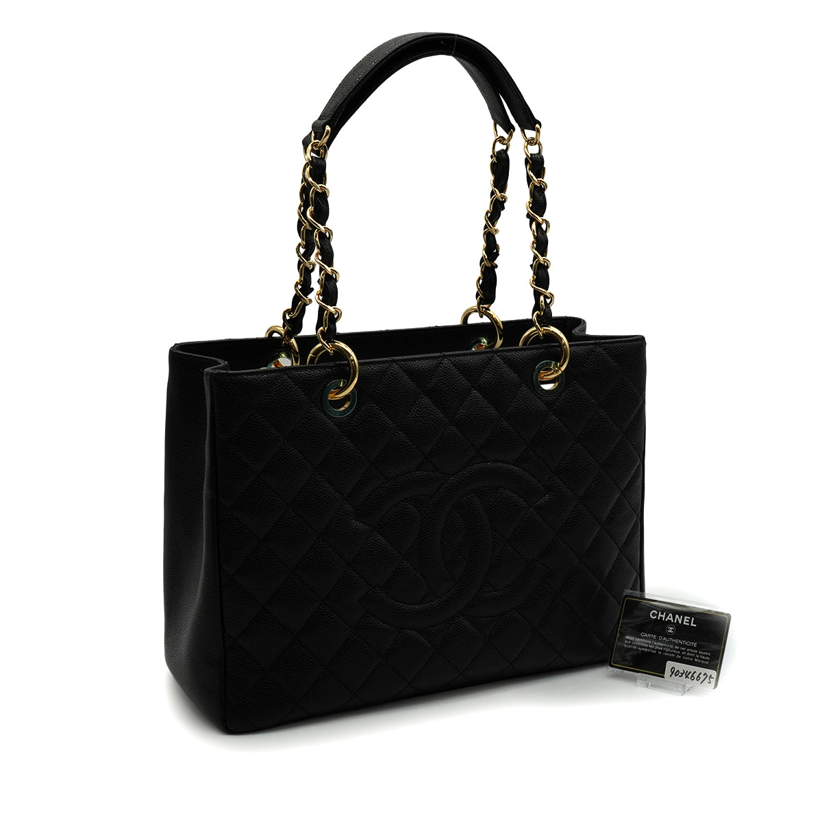 CHANEL CAMBON MATELASSE HAND BAG BLACK CAVIAR SKIN GOLD HARDWARE 90346675