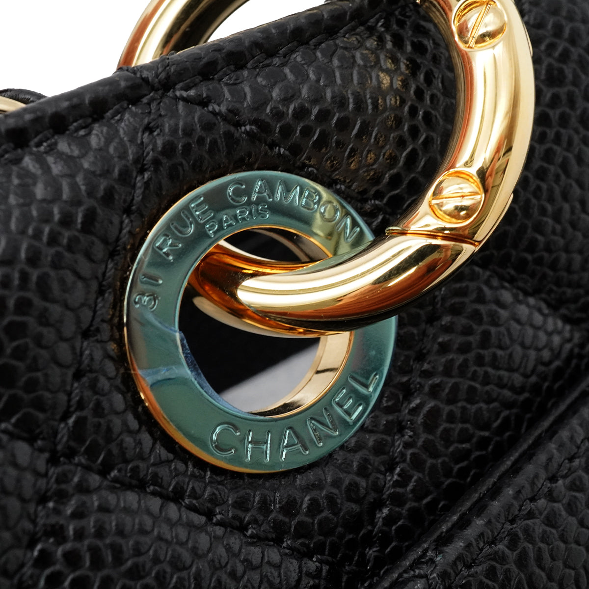 CHANEL CAMBON MATELASSE HAND BAG BLACK CAVIAR SKIN GOLD HARDWARE 90346675
