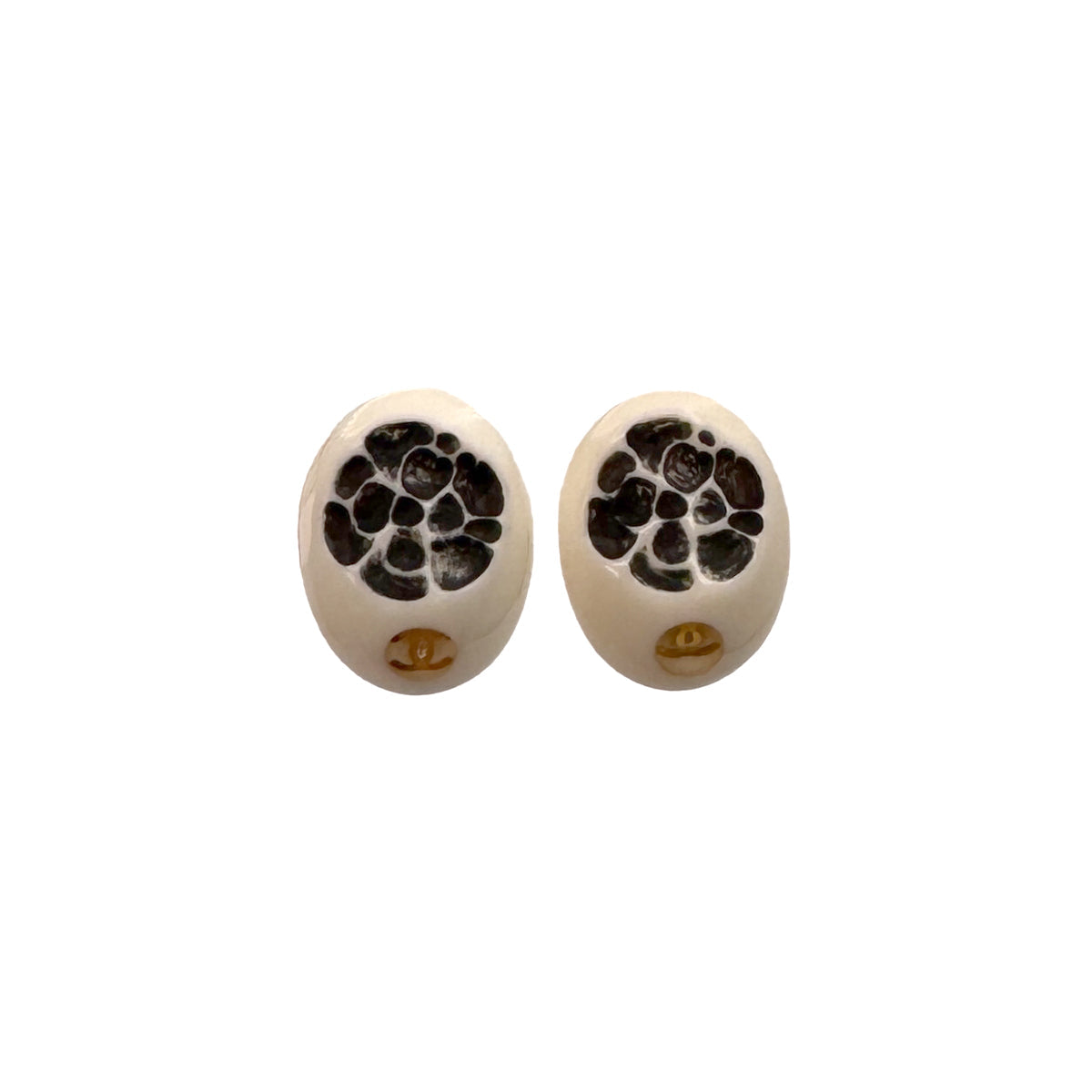 CHANEL CAMELLIA EARRINGS COCOMARK WHITE BLACK ACCESSORY 02P 90323101