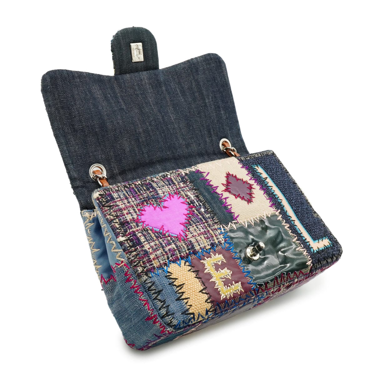 Luxury Promise Japan CHANEL CHAIN SHOULDER BAG PATCHWORK MULTICOLOR LEATHER DENIM TWEED SILVER HARDWARE 90342737