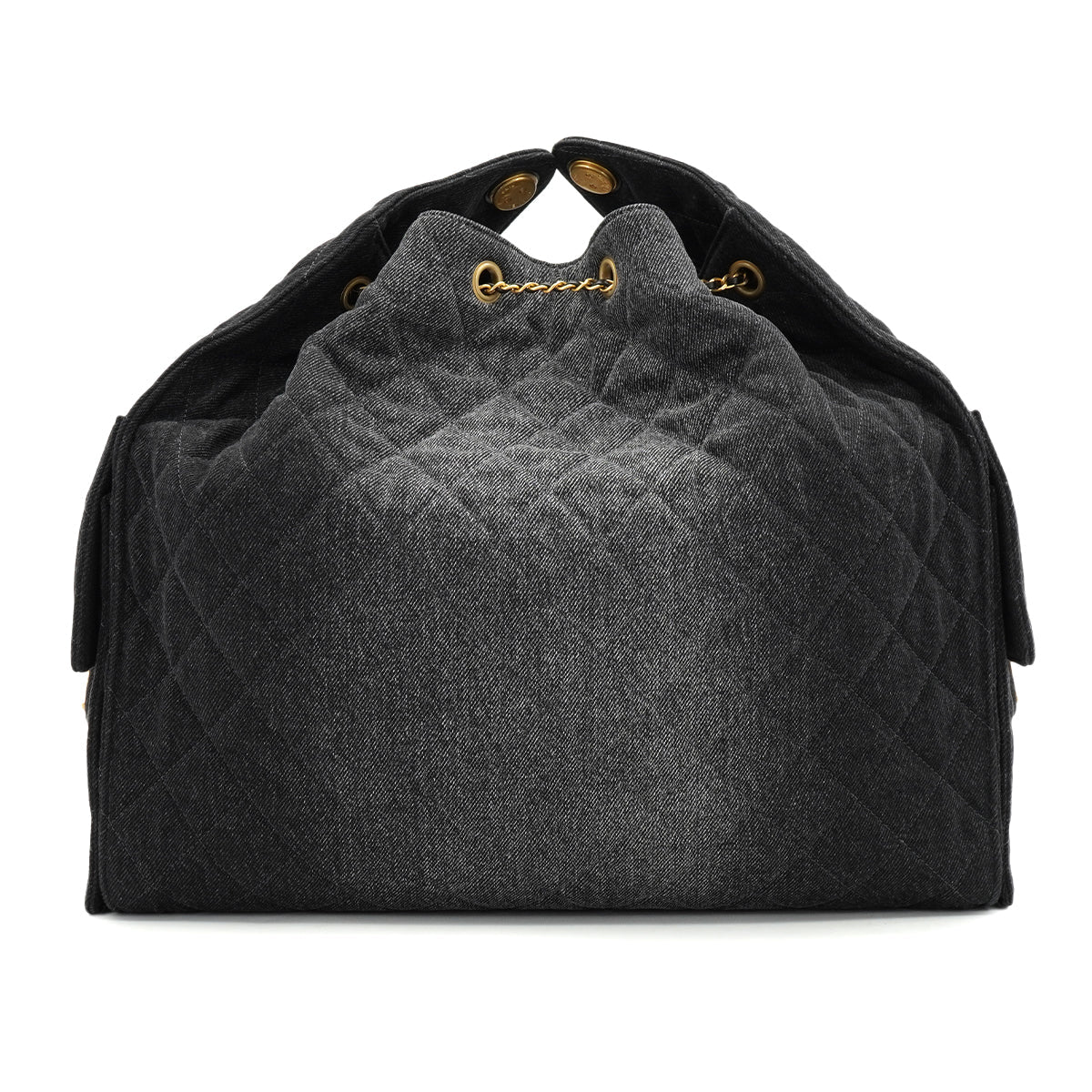 CHANEL CHANEL25 MEDIUM CHAIN SHOULDER BAG BLACK DENIM GOLD HARDWARE 90331857