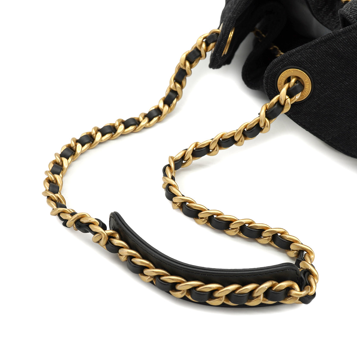 CHANEL CHANEL25 MEDIUM CHAIN SHOULDER BAG BLACK DENIM GOLD HARDWARE 90331857