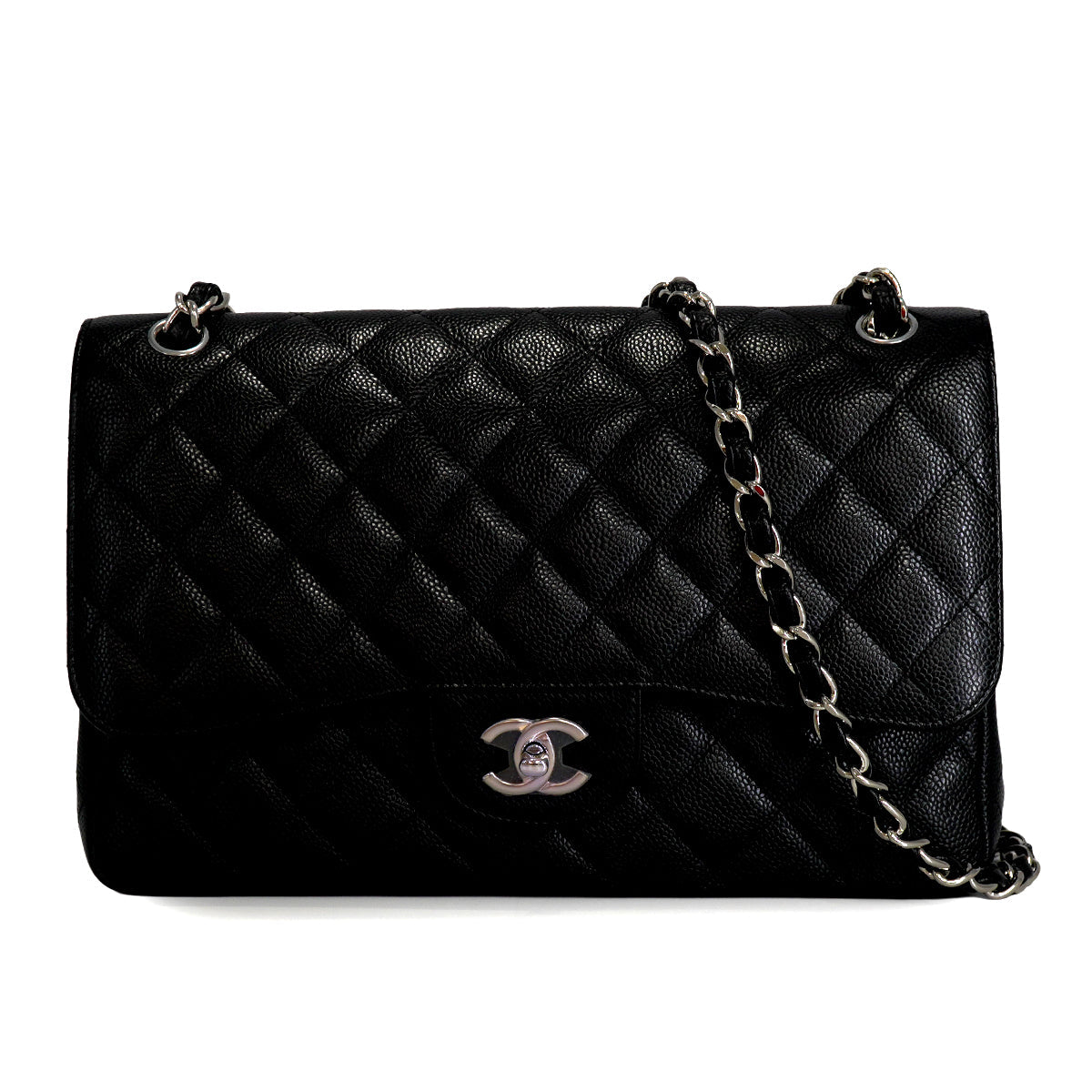 CHANEL JUMBO MATELASSE 30 CHAIN SHOULDER BAG BLACK CAVIAR SKIN SILVER HARDWARE 90342415
