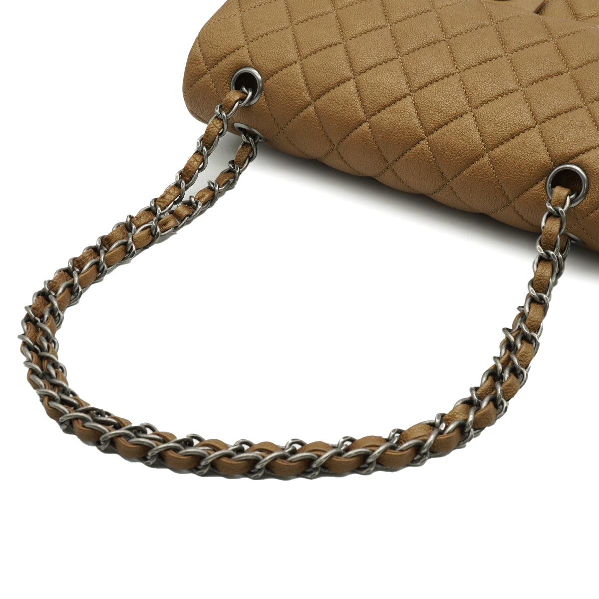CHANEL CLASSIC FLAP MEDIUM CHAIN SHOULDER BAG BROWN CAVIR SKIN SILVER HARDWARE 90346676
