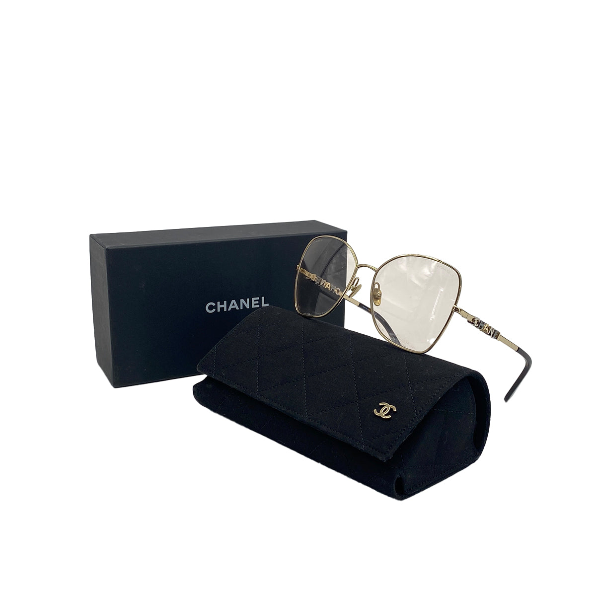 CHANEL LOGO SUNGLASSES BUTTERFLY SHAPE GOLD TORTOISESHELL EYEWEAR 90321762