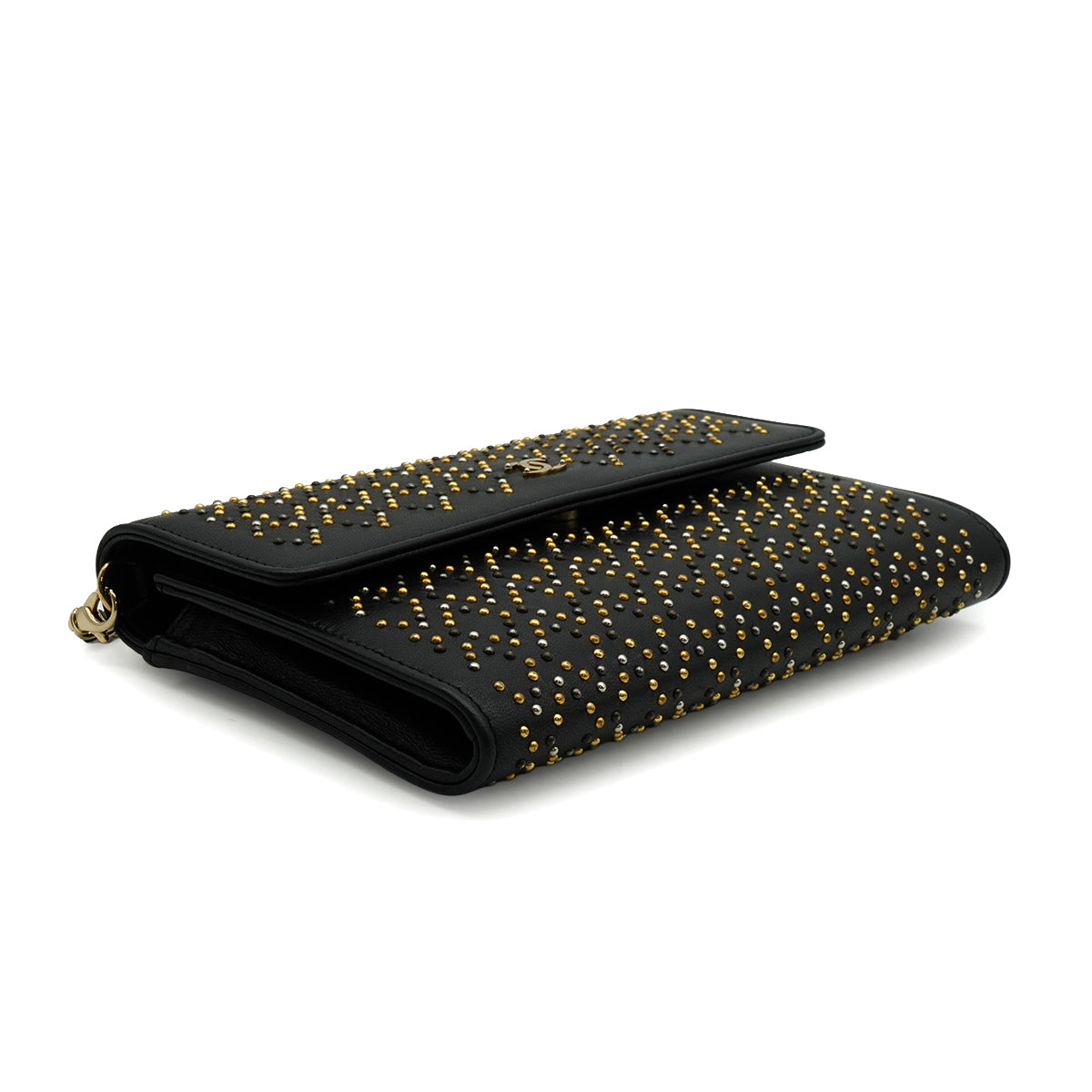 CHANEL COCOMARK LONG WALLET STUDS BLACK LAMB SKIN GOLD HARDWARE 90340477