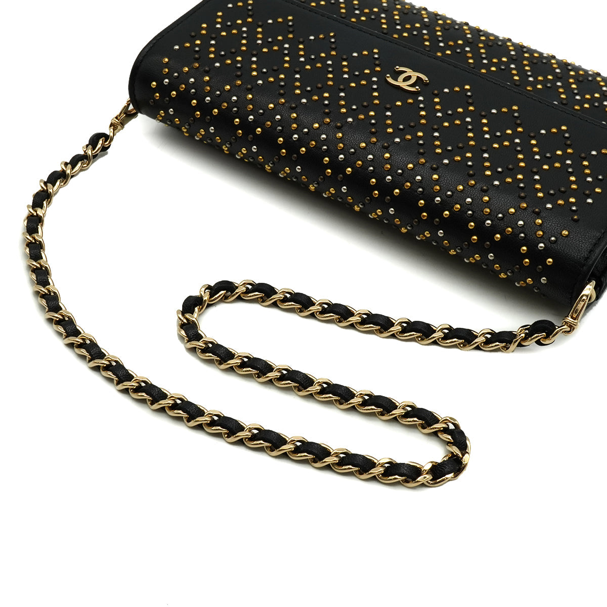 CHANEL COCOMARK LONG WALLET STUDS BLACK LAMB SKIN GOLD HARDWARE 90340477
