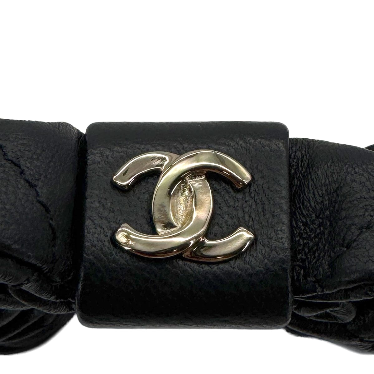 CHANEL COCOMARK SCRUNCHIE BLACK GOLD LEATHER HAIR ACCESSORY A21K 90321170