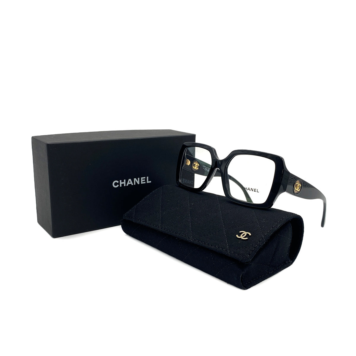 CHANEL COCOMARK SQUARE SHAPE OPTICAL EYEGLASSES BLACK EYEWEAR 90319701