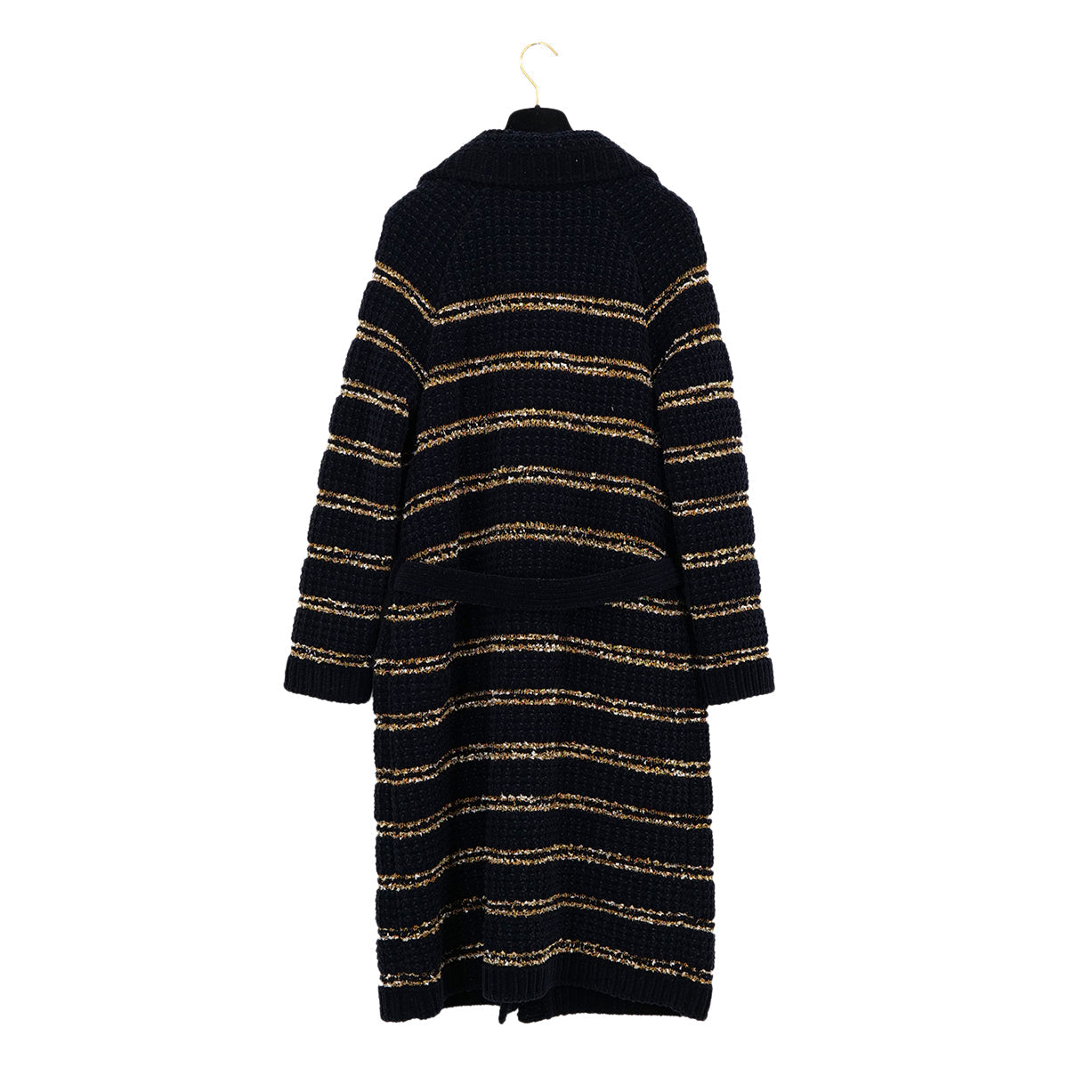CHANEL COCO BUTTON BORDER TWEED LONG COAT BLACK GOLD WOOL 38 P64 RTW 90324155