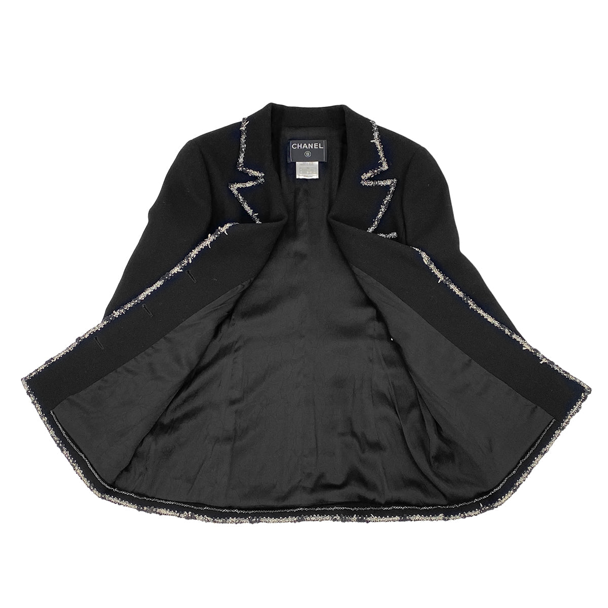 CHANEL COCO BUTTON PATCH JACKET BLACK WOOL 42 05C RTW 90319636