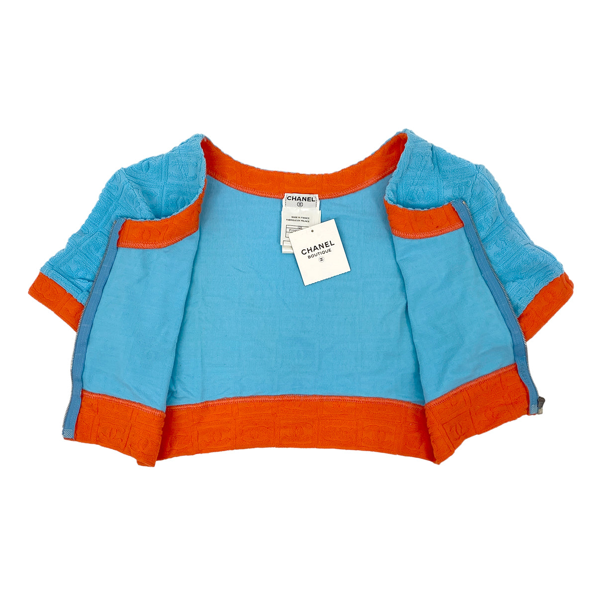 CHANEL COCO HALF SLEEVE TOPS LIGHT BLUE ORANGE NYLON 40 02S RTW 90312712