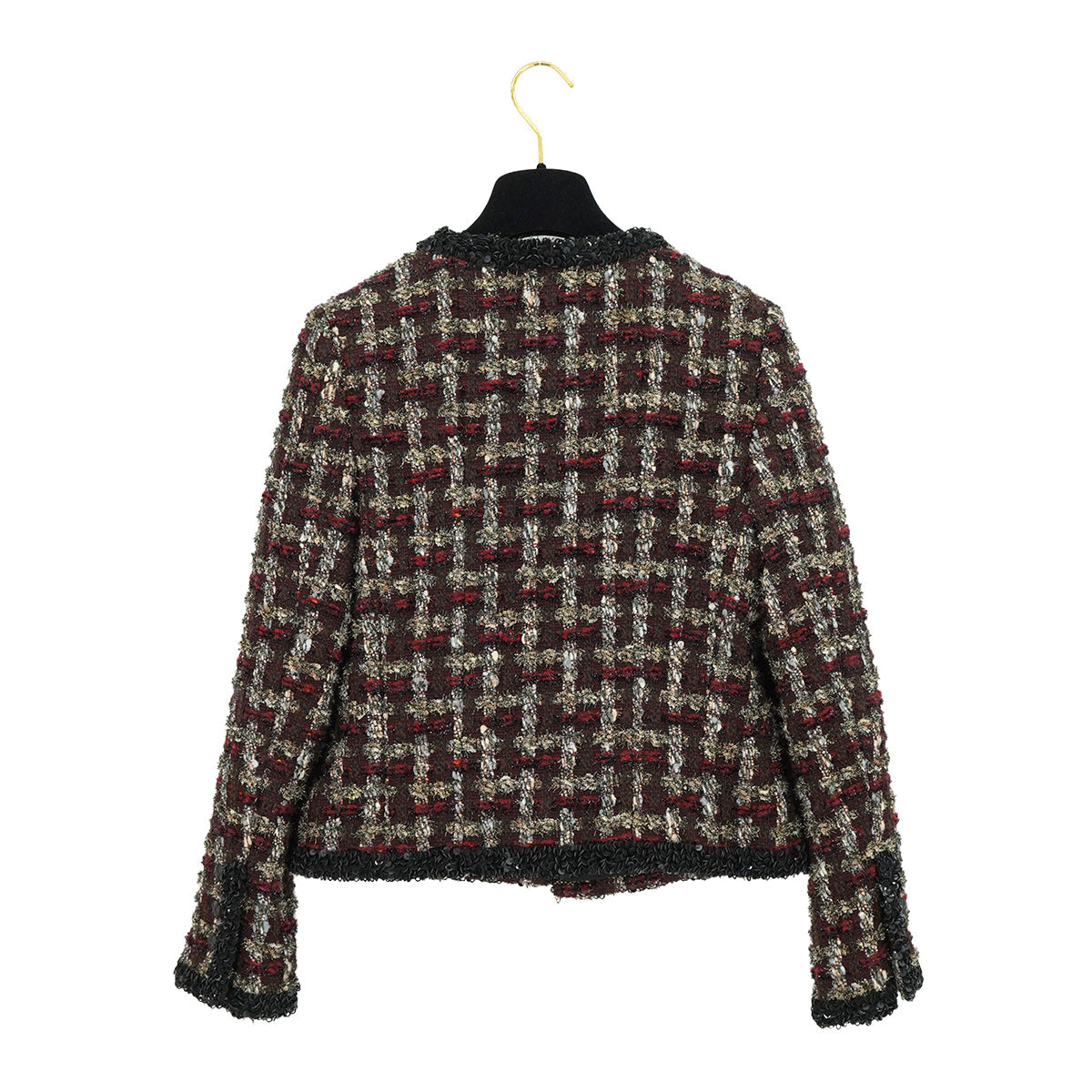 CHANEL DOUBLE POCKET TWEED JACKET SEQUINS BLACK RED WOOL 42 02A RTW 90309855