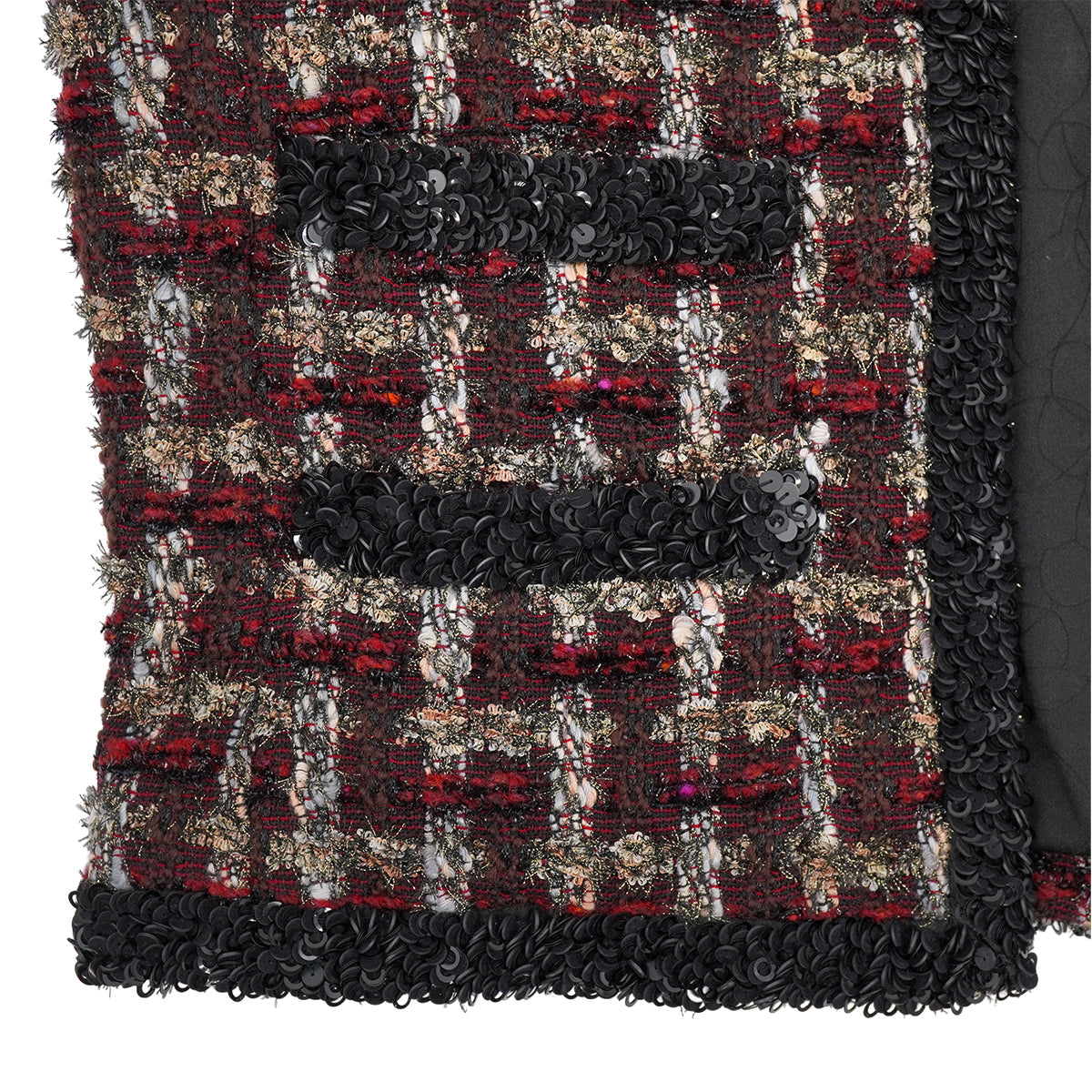 CHANEL DOUBLE POCKET TWEED JACKET SEQUINS BLACK RED WOOL 42 02A RTW 90309855