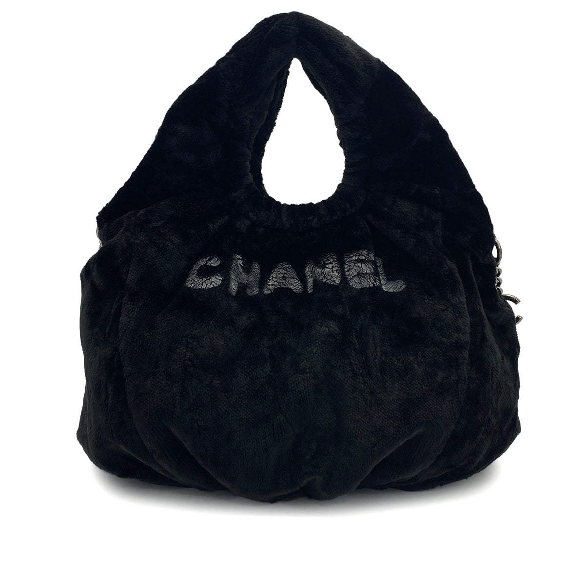 CHANEL FAUX FUR 2WAY CHAIN HAND SHOULDER BAG BLACK 90325640