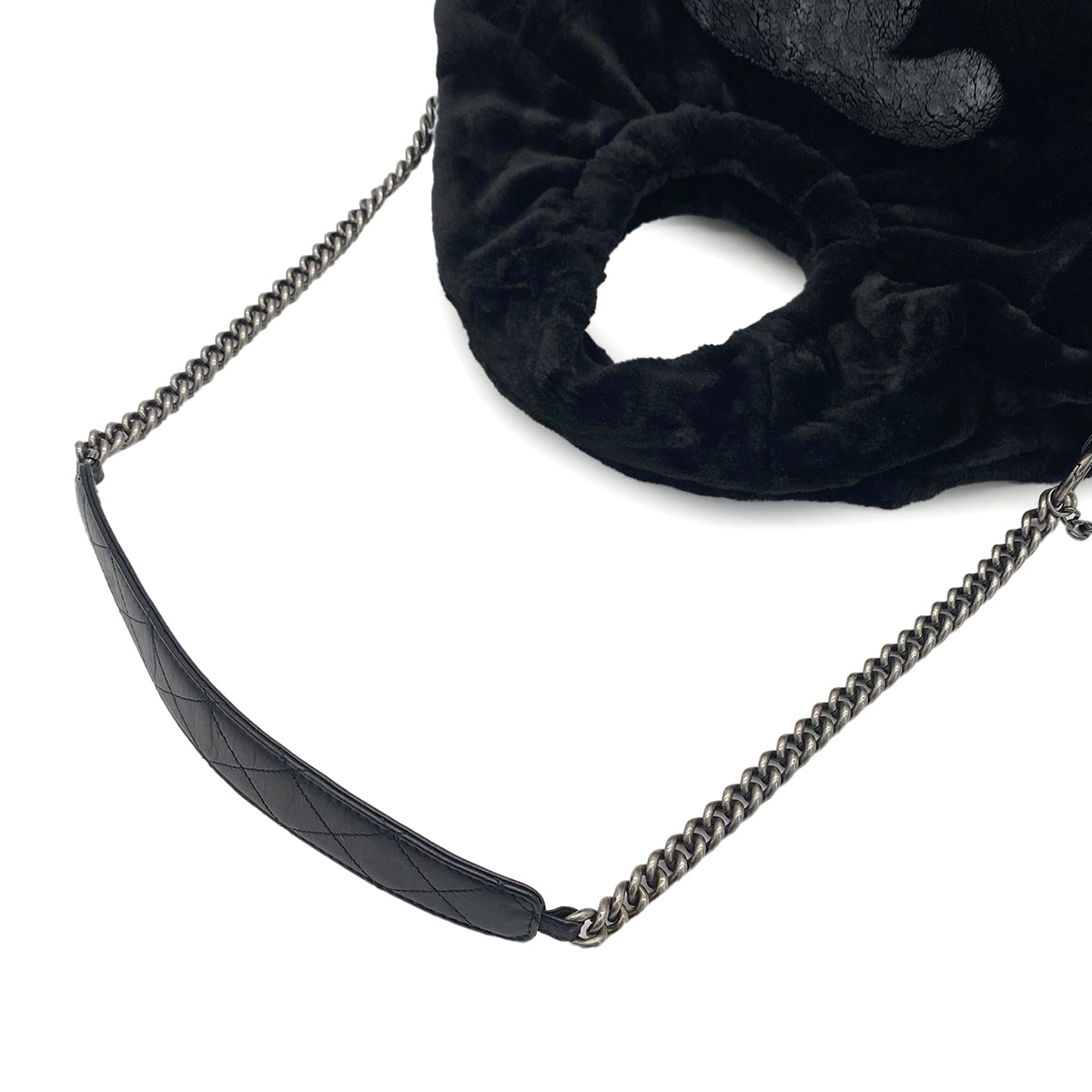 CHANEL FAUX FUR 2WAY CHAIN HAND SHOULDER BAG BLACK 90325640