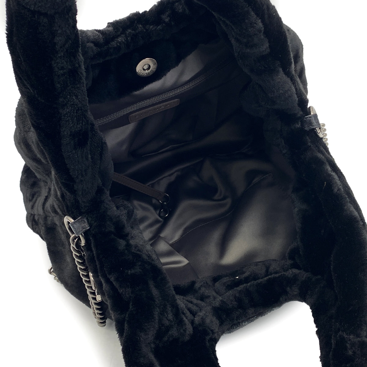 CHANEL FAUX FUR 2WAY CHAIN HAND SHOULDER BAG BLACK 90325640