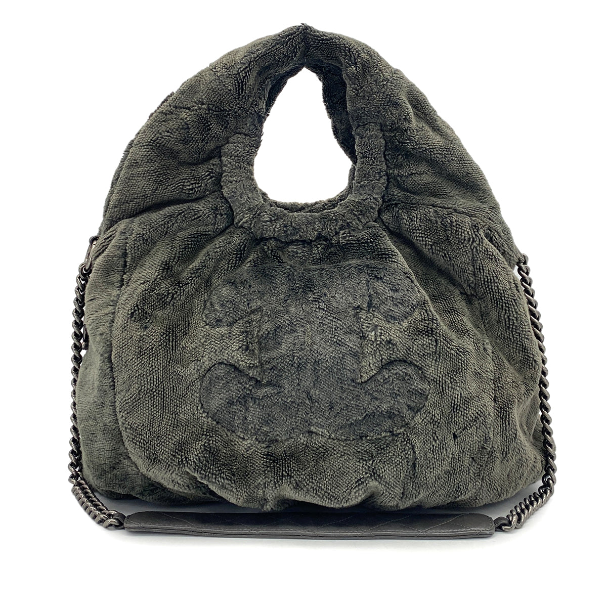CHANEL FAUX FUR 2WAY CHAIN HAND SHOULDER BAG KAHKI 90321635