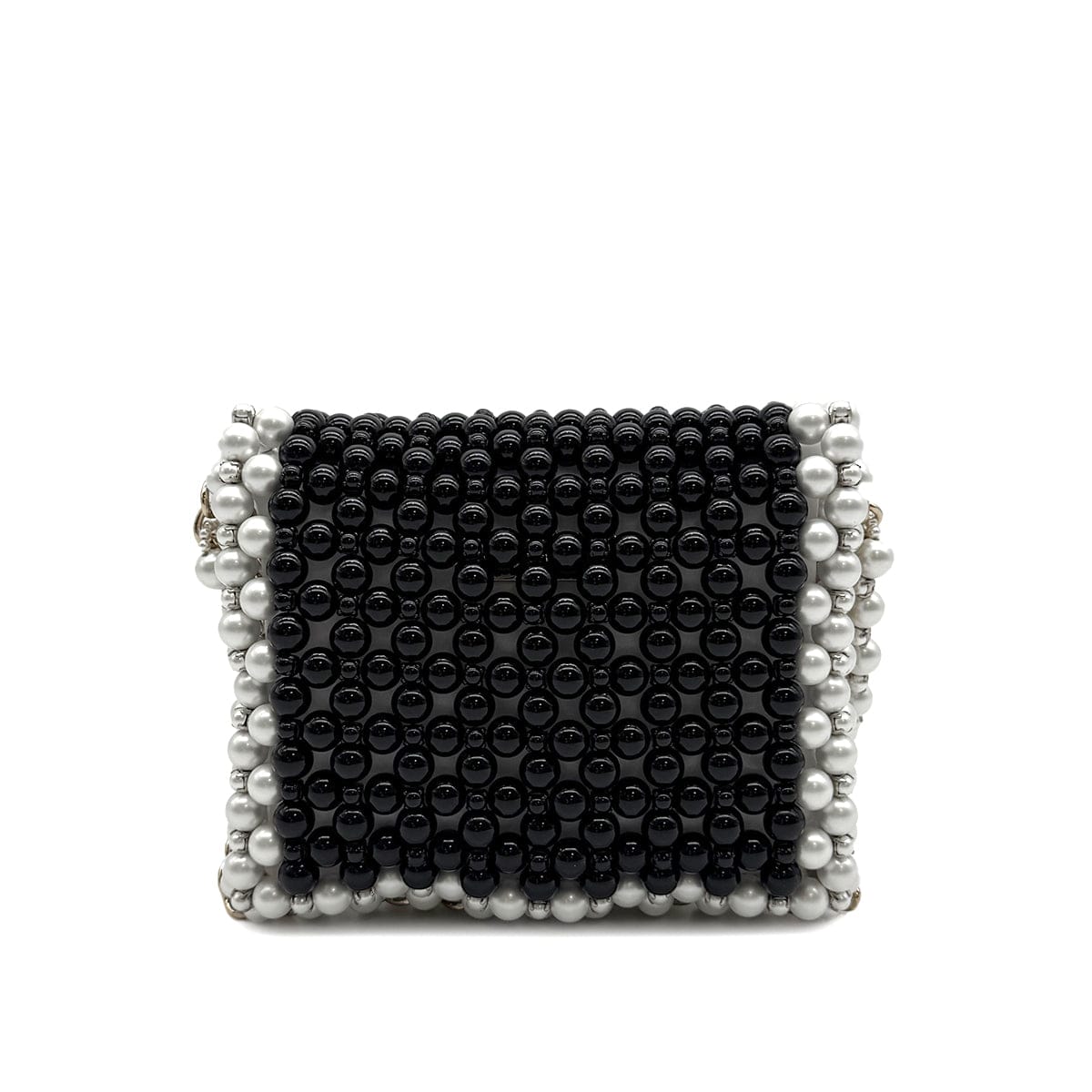 CHANEL FAUX PEARL CHAIN SHOULDER BAG WHITE BLACK GOLD HARDWARE 90317003