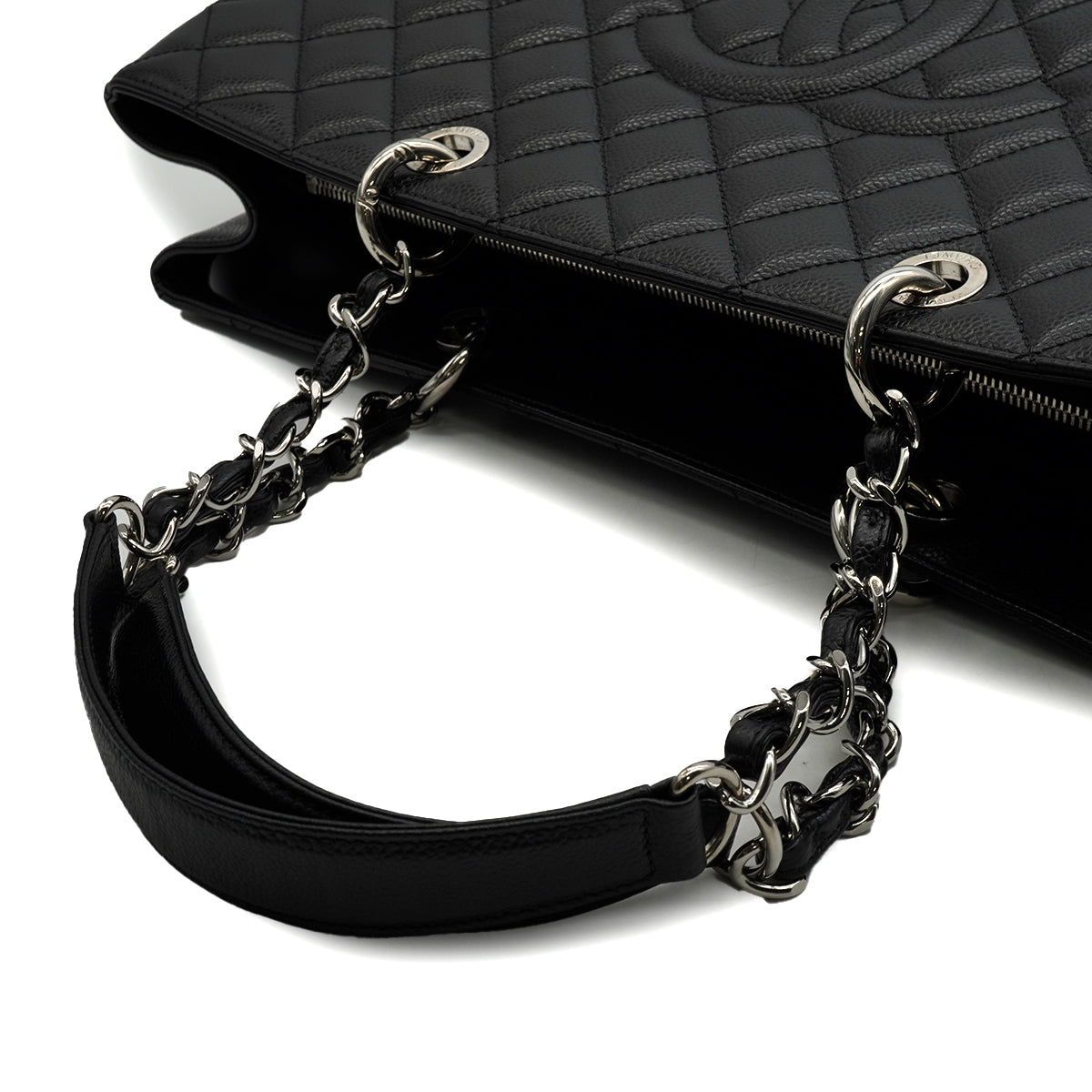 CHANEL GST XL BIG COCO TOTE BAG BLACK CAVIAR SKIN SILVER HARDWARE 90346674