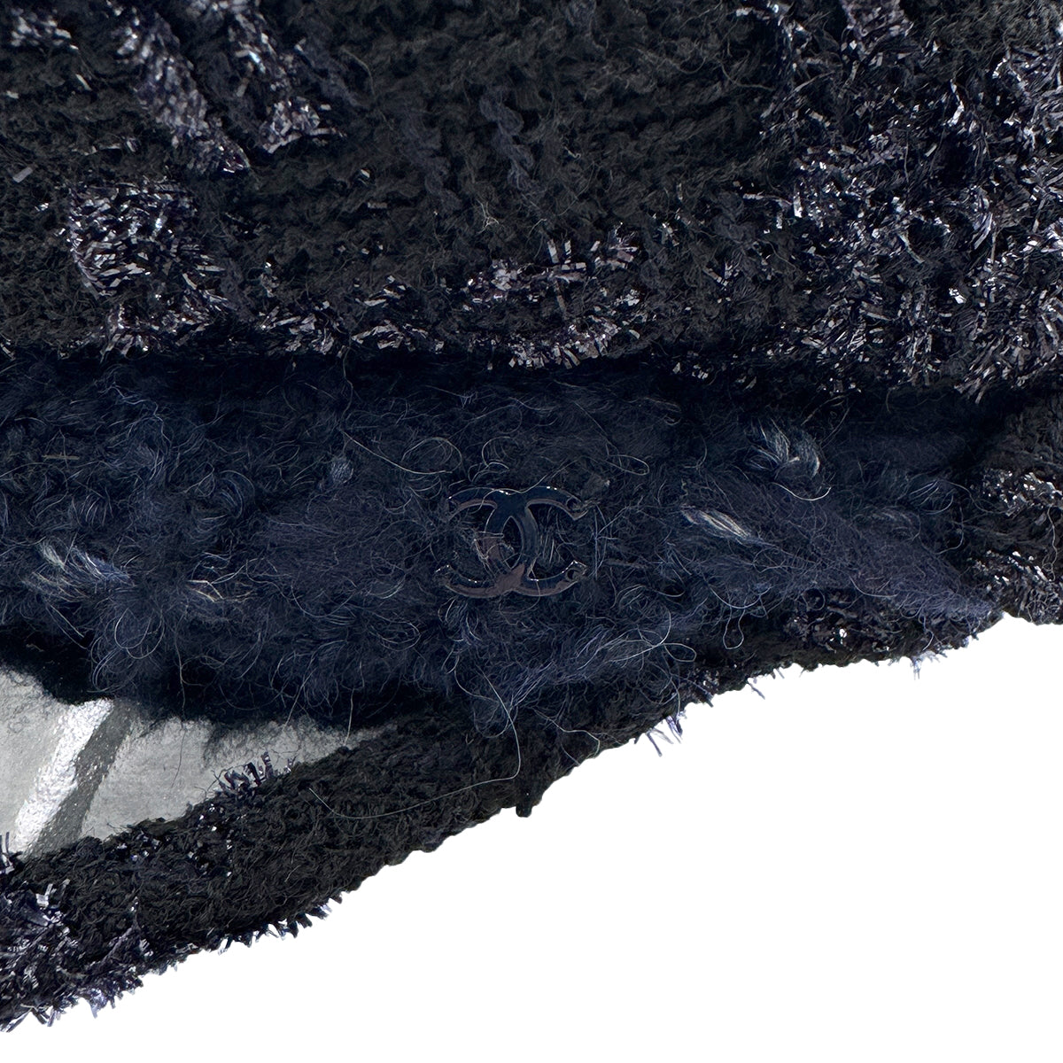 CHANEL HAT COCOMARK TWEED BLACK NAVY WOOL M ACCESSORY 90320166