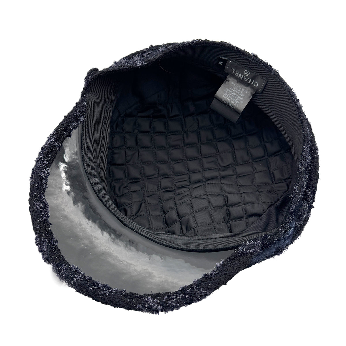 CHANEL HAT COCOMARK TWEED BLACK NAVY WOOL M ACCESSORY 90320166