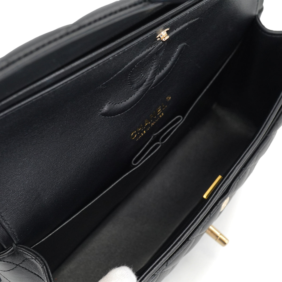 CHANEL HOLLYWOOD CHARM CLASSIC FLAP MEDIUM CHAIN SHOULDER BAG BLACK LAMB SKIN GOLD HARDWARE 90330994