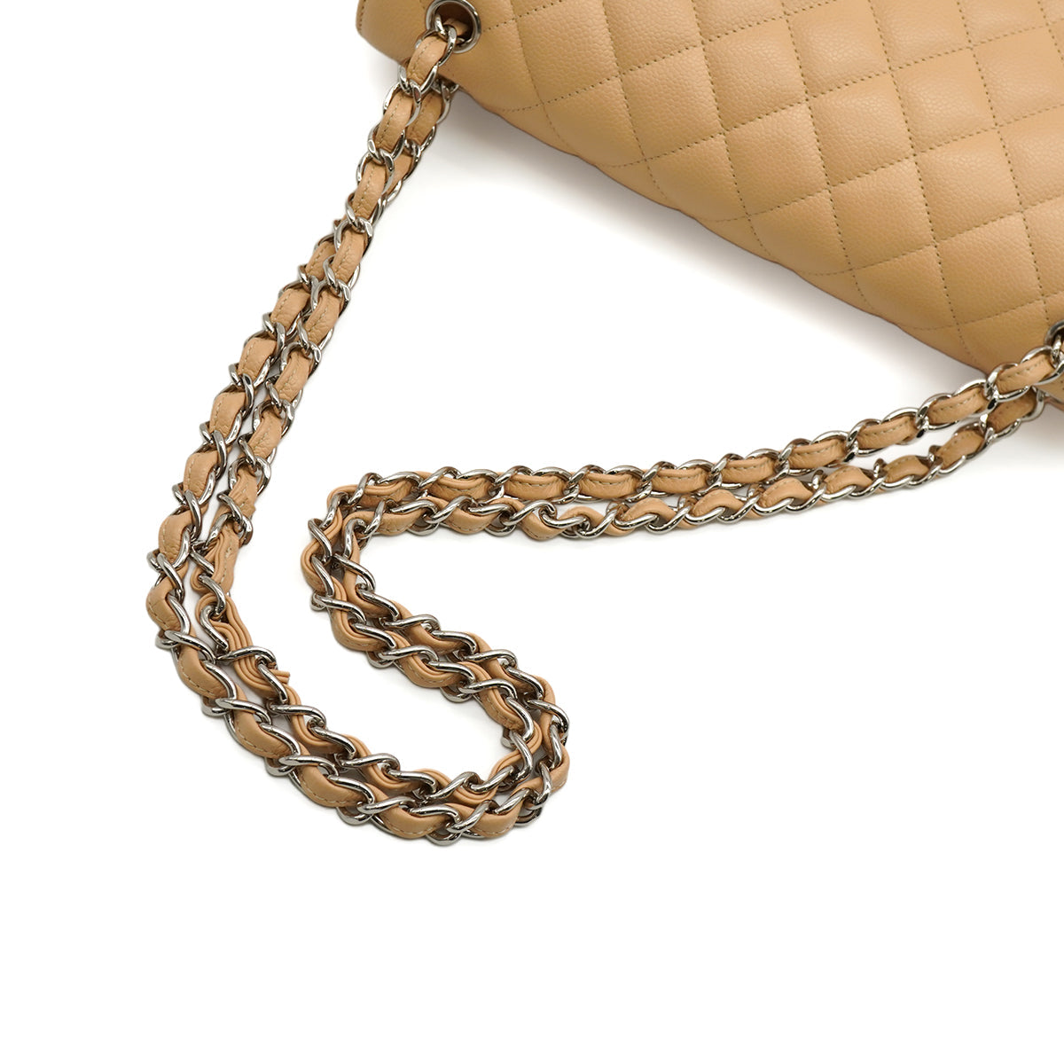CHANEL JUMBO MATELASSE 30 CHAIN SHOULDER BAG BEIGE CAVIAR SKIN SILVER HARDWARE 90345068