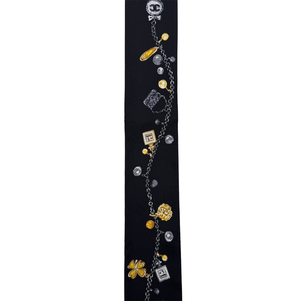 CHANEL LOGO CHARM PATTERN SCARF HAIR BAND BLACK  SILK ACCESSORY 90324789