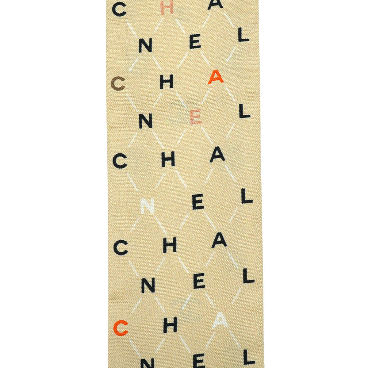 CHANEL LOGO PATTERN SCARF HAIR BAND BEIGE SILK ACCESSORY 90343246
