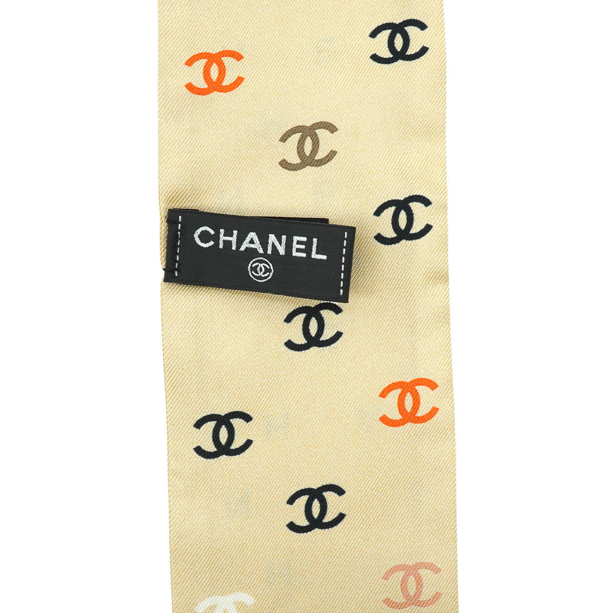 CHANEL LOGO PATTERN SCARF HAIR BAND BEIGE SILK ACCESSORY 90343246