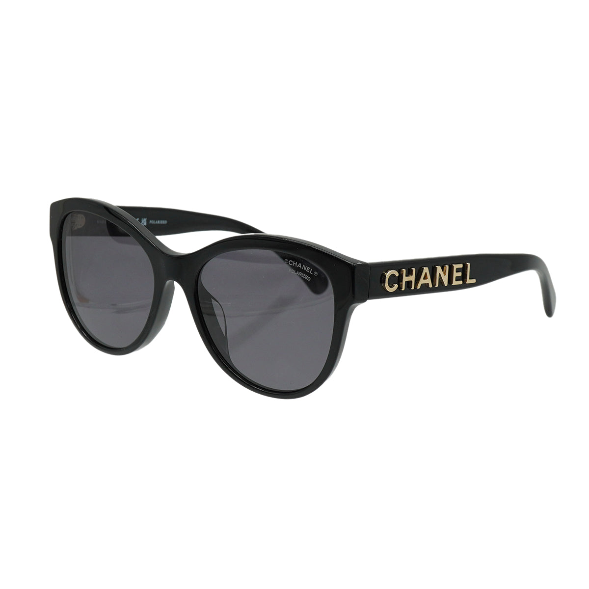 CHANEL LOGO SUNGLASSES BLACK GOLD EYEWEAR 90334202