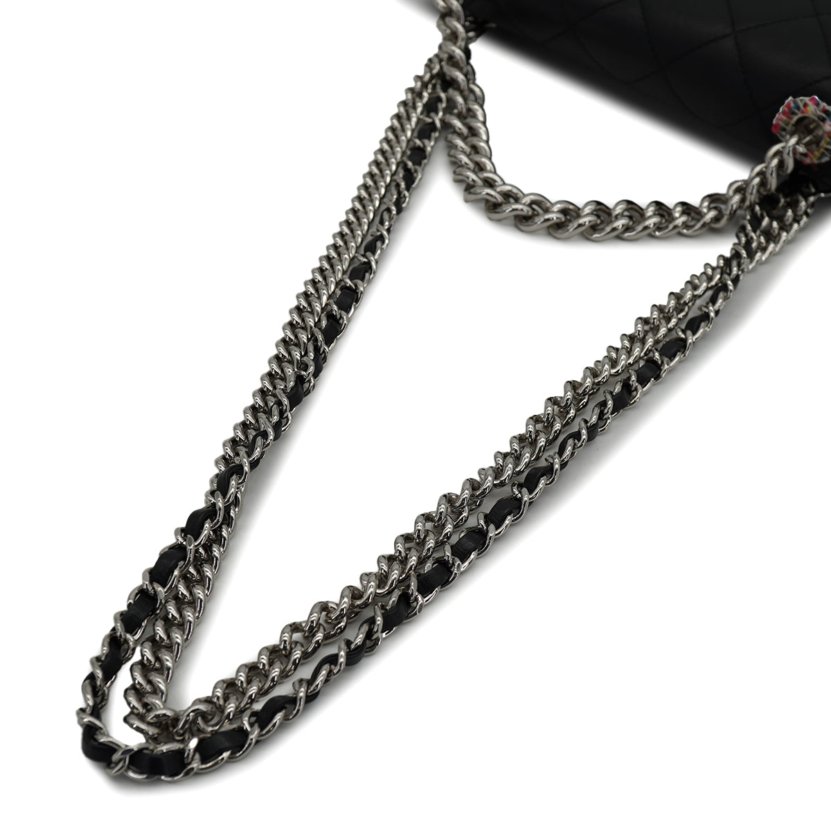 CHANEL MATELASSE CHAIN SHOULDER BAG LEATHER TWEED BLACK SILVER HARDWARE 90328927