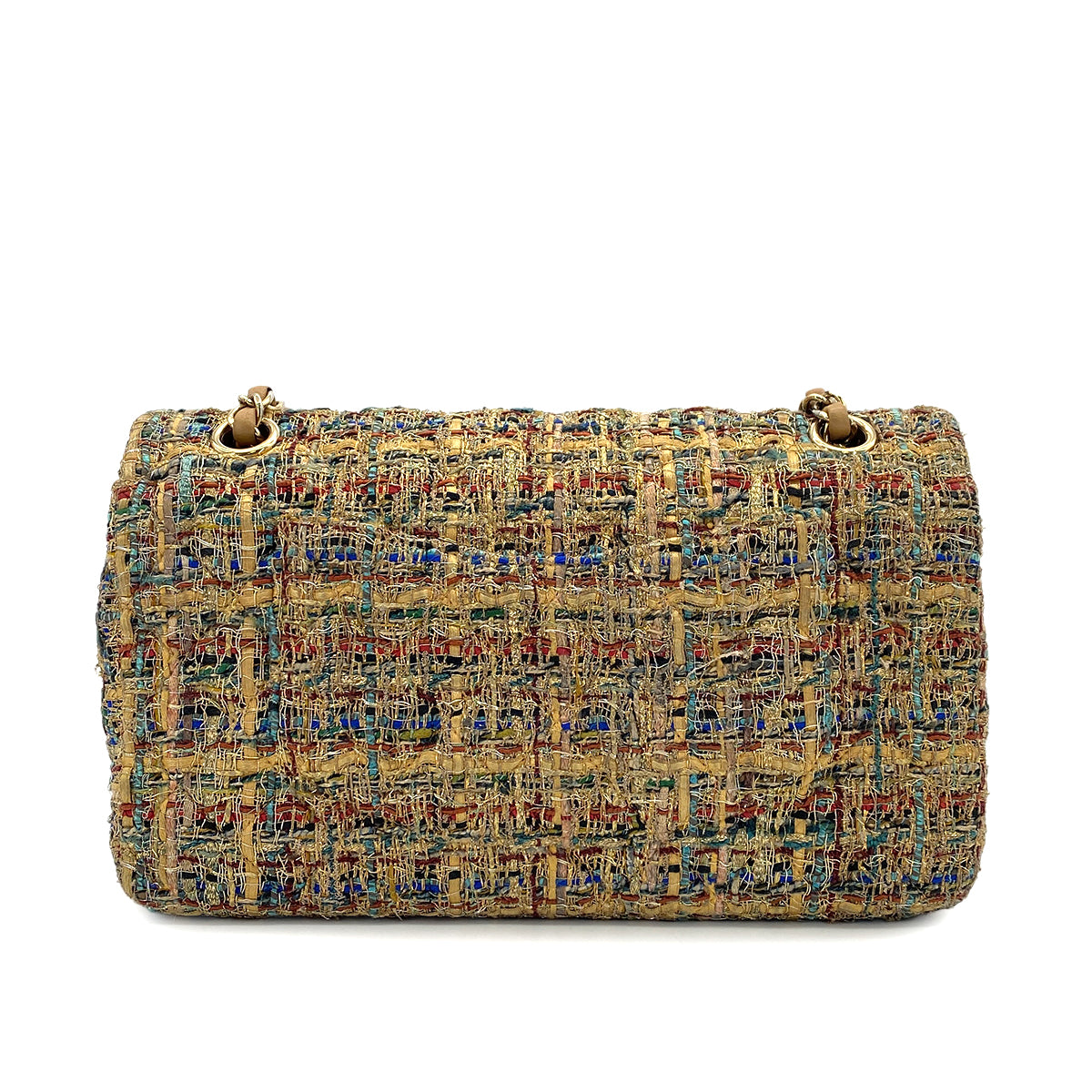 CHANEL MATELASSE CHAIN SHOULDER BAG MULTICOLOR BEIGE TWEED GOLD HARDWARE 90317287