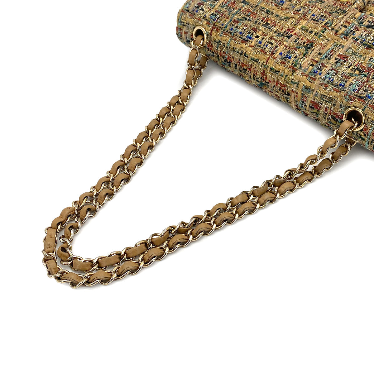 CHANEL MATELASSE CHAIN SHOULDER BAG MULTICOLOR BEIGE TWEED GOLD HARDWARE 90317287