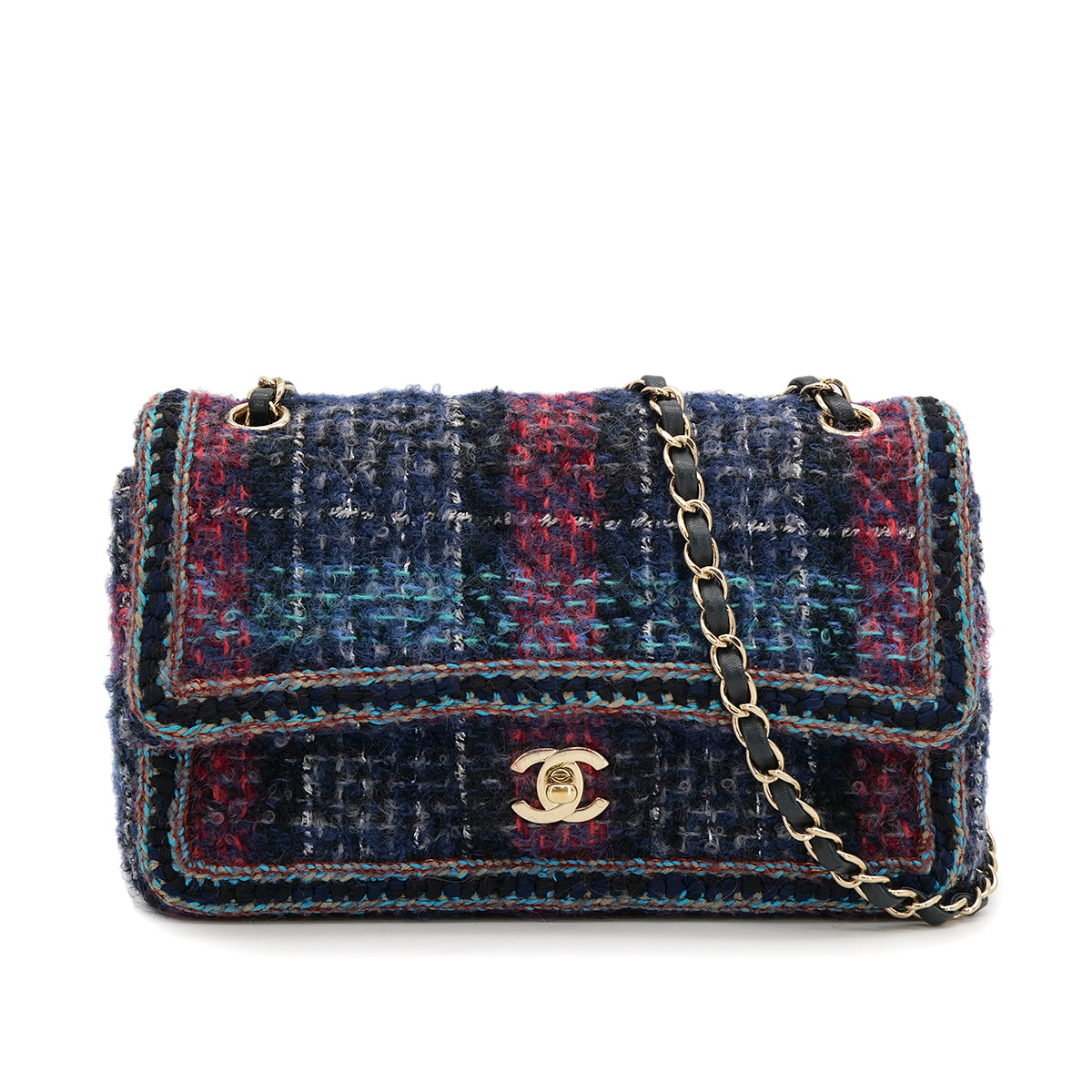 CHANEL MATELASSE CHAIN SHOULDER BAG MULTICOLOR TWEED GOLD HARDWARE 90318757