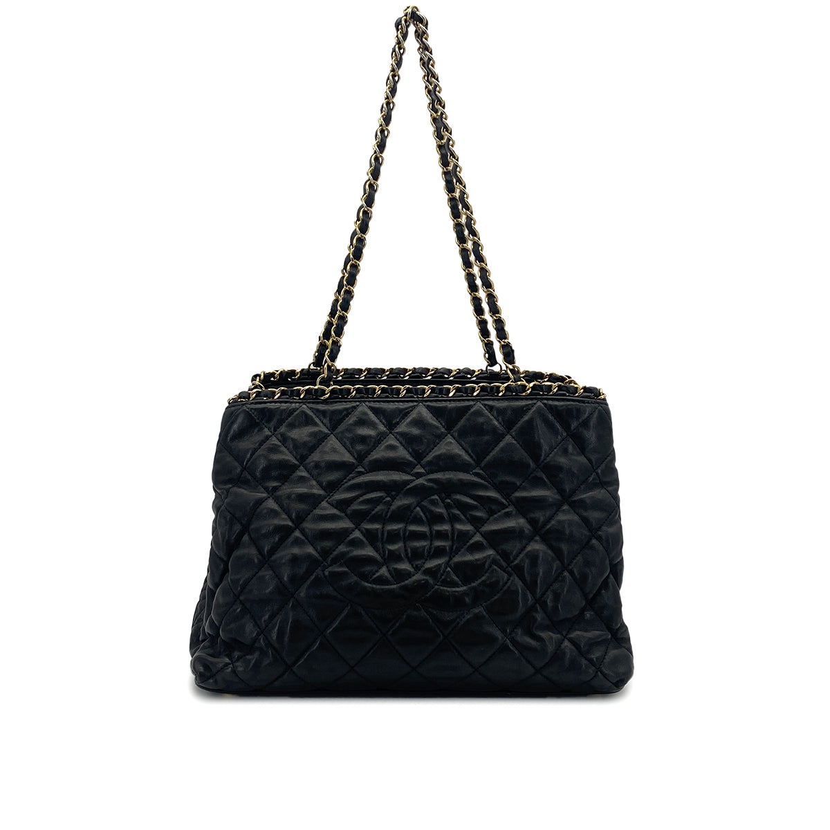 CHANEL MATELASSE COCOMARK CHAIN SHOULDER BAG BLACK LEATHER GOLD HARDWARE 90322778
